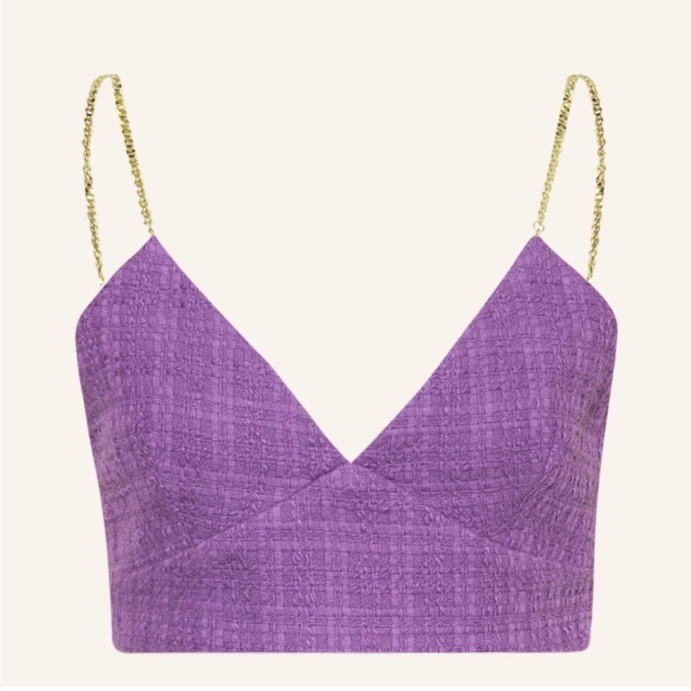 NWT Maje Lapraia Adjustable Chain Strap Purple Tweed Crop Top—Broken Zipper